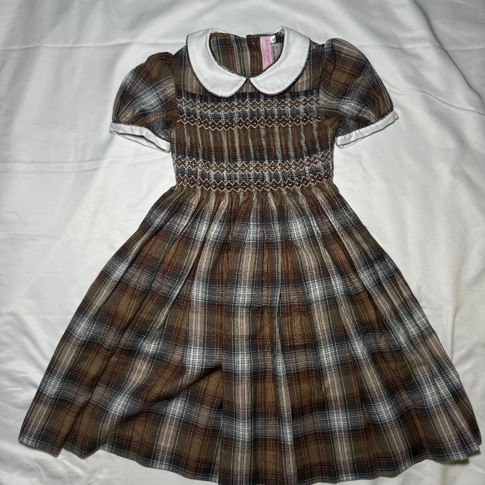 Emily Lacey Olive Plaid Dress Girls 4Y Embroidered Bow Boutique Party Dress